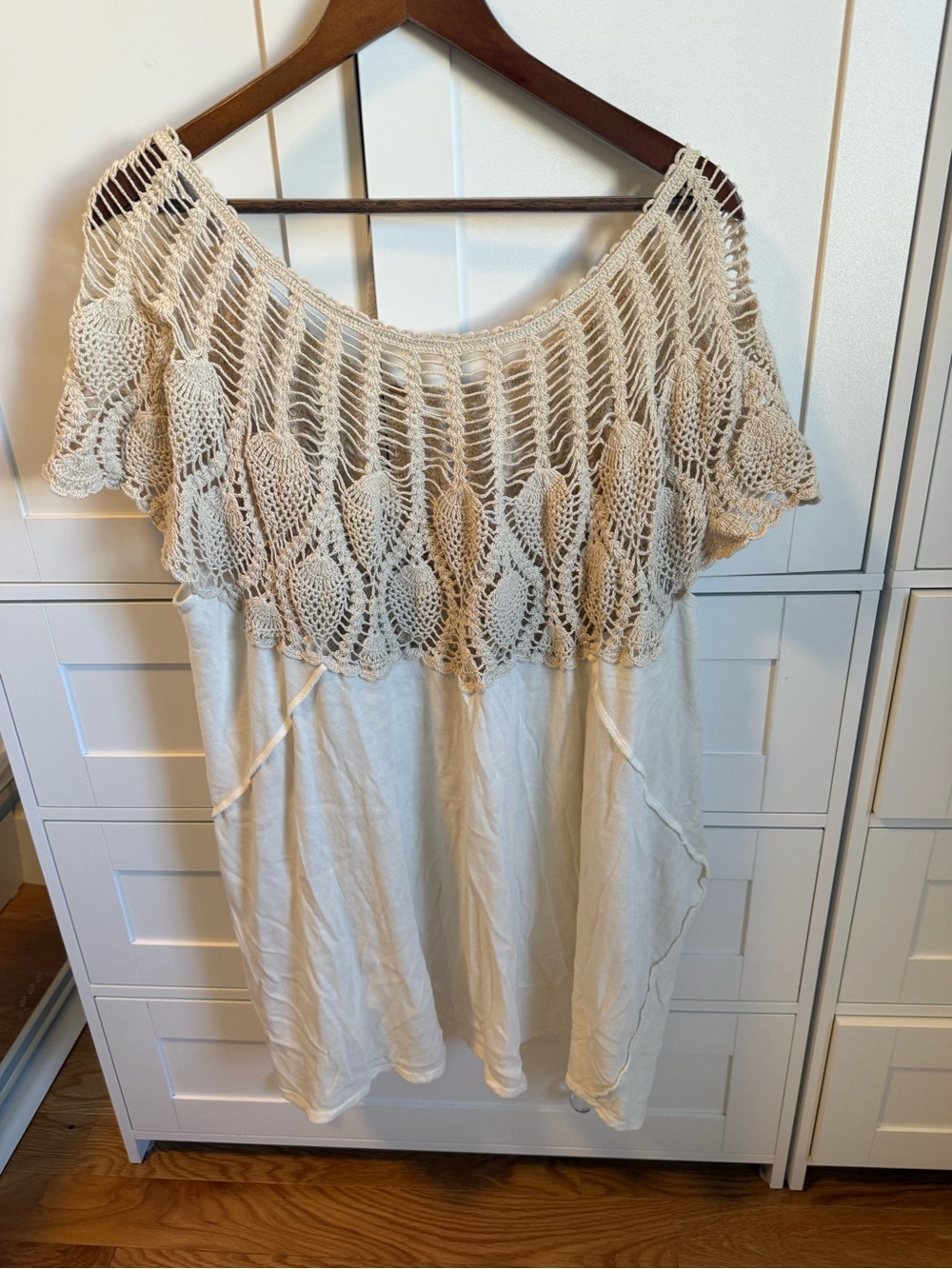 Free People Cream Crochet Off-Shoulder Tunic